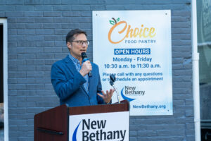 Marc Rittle announcing the opening of the Choice Food Pantry 